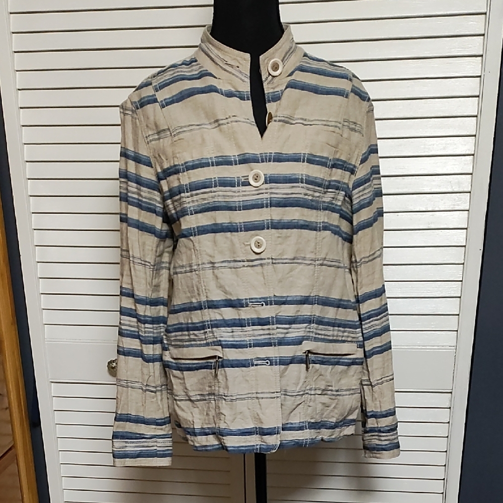 Coldwater Creek Blue and Tan Striped Utility Jacket